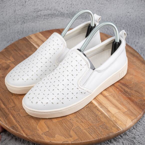 FLY London Slip On Shoes Women's 8-8.5 (39) White Leather Perforated Loafers - Picture 3 of 7